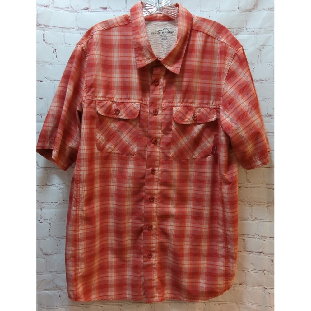 Eddie Bauer orange plaid  LT Large‎ Tall men's button front shirt pockets